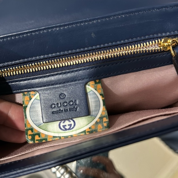 ✨Gucci Rajah Chain Shoulder Bag Leather Medium Blue Handbag Bag - Picture 13 of 16